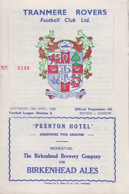 Tranmere Rovers v Barrow Match Programme 1968-04-13